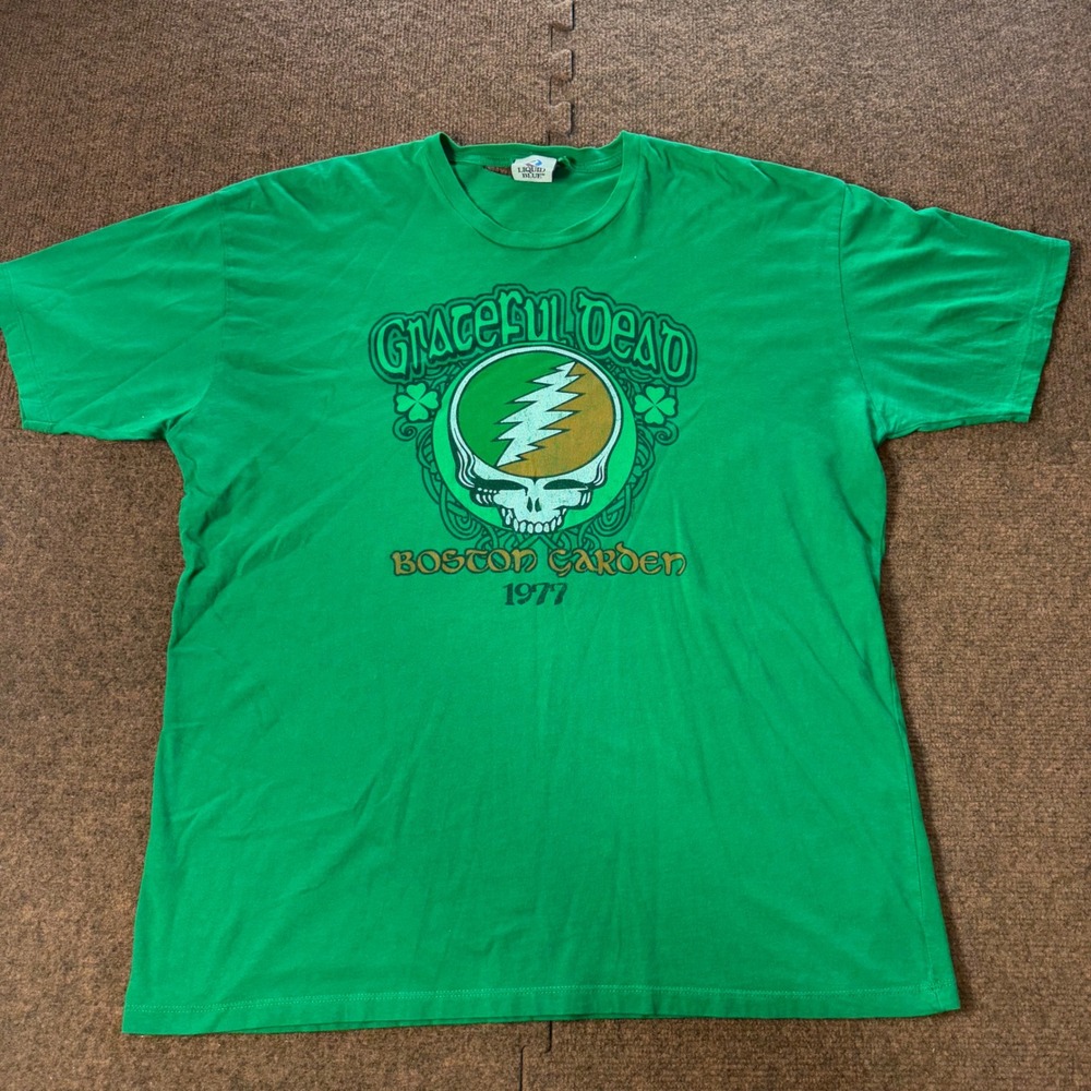 Tear* Liquid Blue Grateful Dead Boston Garden 1977 Green Graphic T-Shirt Mens XL